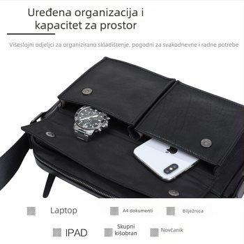 Muška kožna crossbody torba, prirodna koža s biljnim tanovanjem, poslovni stil, otporna na habanje, kapacitet za 8-inčni prijenosnik