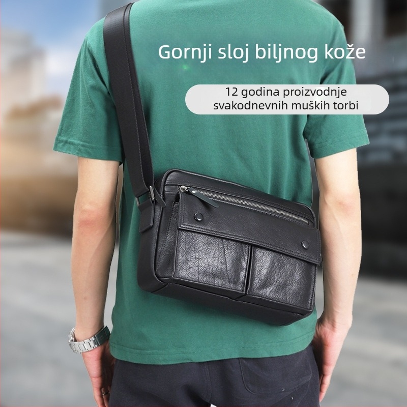 Muška kožna crossbody torba, prirodna koža s biljnim tanovanjem, poslovni stil, otporna na habanje, kapacitet za 8-inčni prijenosnik