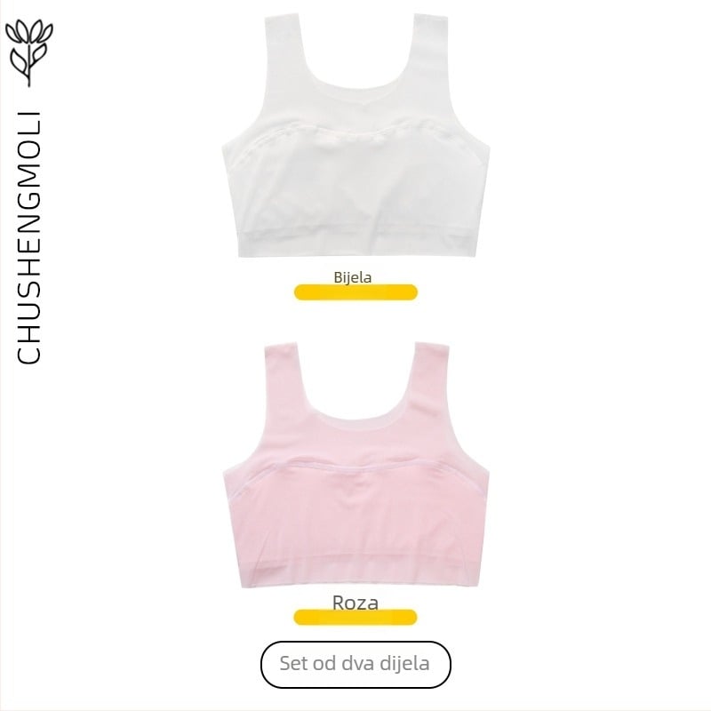 Trening grudnjak za djevojčice 9–13 godina, najlon tkanina s podstavom od spandeksa, potpuno košarice, ultra-tanki oblikovani košarice, fiksne dvostruke naramenice, prozračan i udoban.