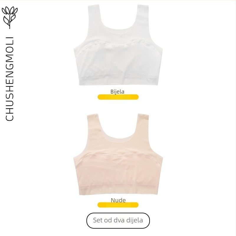 Trening grudnjak za djevojčice 9–13 godina, najlon tkanina s podstavom od spandeksa, potpuno košarice, ultra-tanki oblikovani košarice, fiksne dvostruke naramenice, prozračan i udoban.