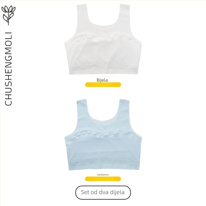 Trening grudnjak za djevojčice 9–13 godina, najlon tkanina s podstavom od spandeksa, potpuno košarice, ultra-tanki oblikovani košarice, fiksne dvostruke naramenice, prozračan i udoban.