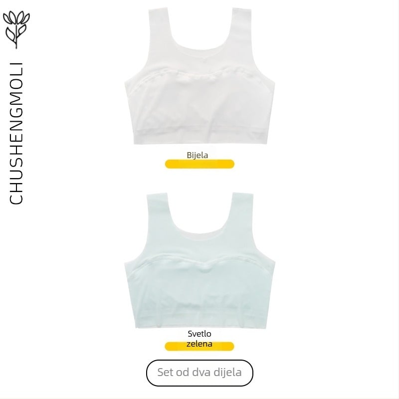 Trening grudnjak za djevojčice 9–13 godina, najlon tkanina s podstavom od spandeksa, potpuno košarice, ultra-tanki oblikovani košarice, fiksne dvostruke naramenice, prozračan i udoban.