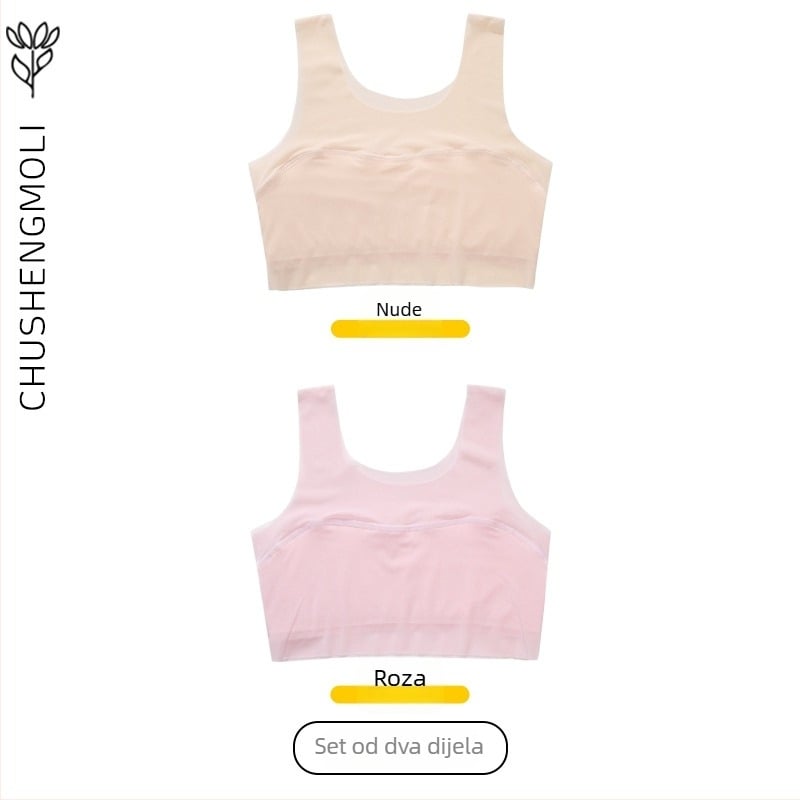 Trening grudnjak za djevojčice 9–13 godina, najlon tkanina s podstavom od spandeksa, potpuno košarice, ultra-tanki oblikovani košarice, fiksne dvostruke naramenice, prozračan i udoban.