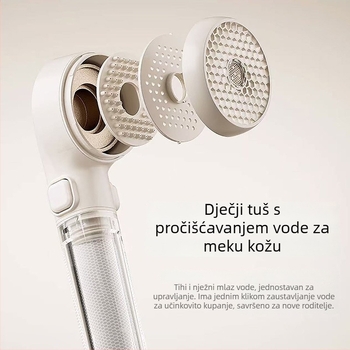 Dječja tuš glava s filtrom i mikro mjehurićima, prijenosna ABS, model B2016, 0–80°C, 10 kgf