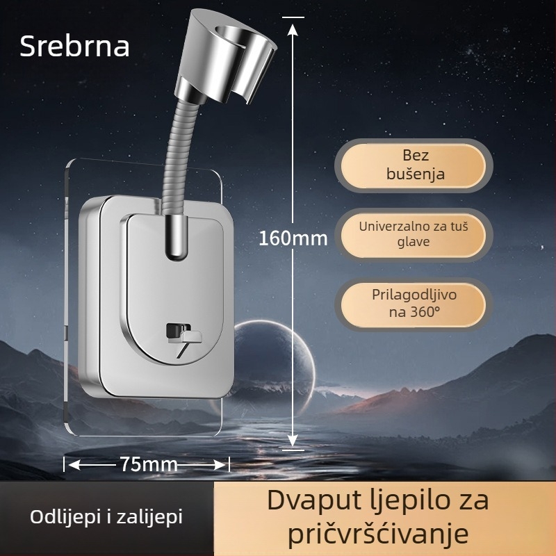 Držač tuš glave, bez bušenja, ABS materijal, univerzalni četveropunktni interfejs