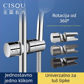 Držač za tuš bez bušenja s prilagodljivim dizajnom i kliznim umetkom – ABS, model Punch-free shower bracket sliding sleeve hanger; ugradnja kopčom, 0–100°C, 1.6 MPa
