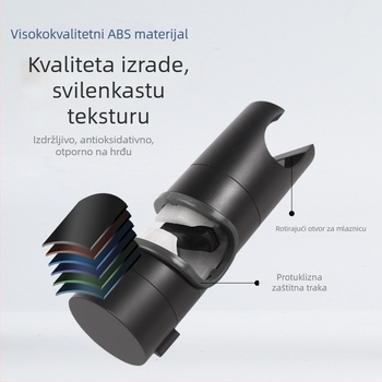 Držač za tuš bez bušenja s prilagodljivim dizajnom i kliznim umetkom – ABS, model Punch-free shower bracket sliding sleeve hanger; ugradnja kopčom, 0–100°C, 1.6 MPa