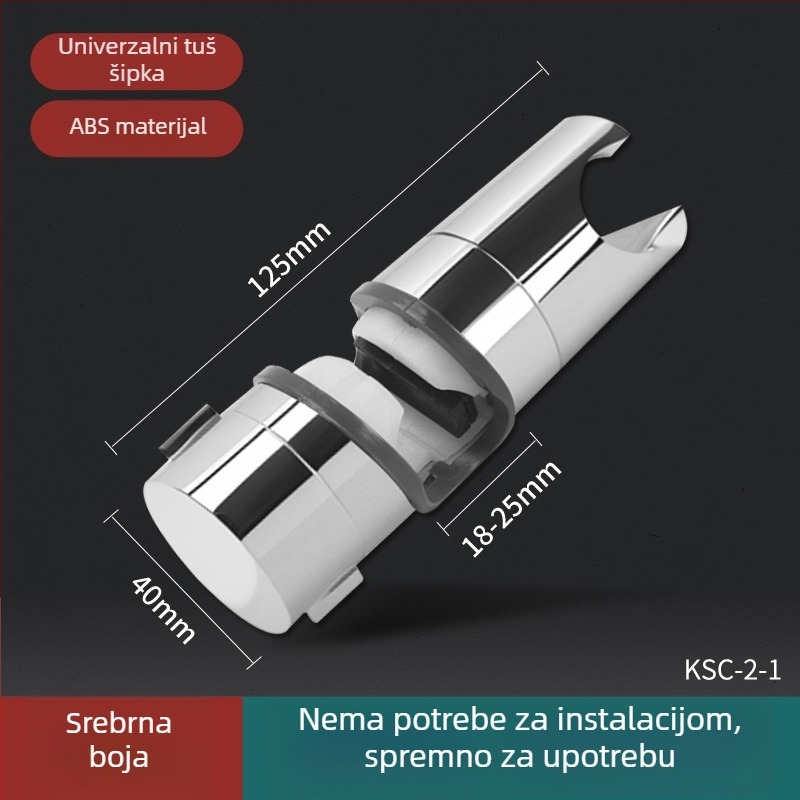 Držač za tuš bez bušenja s prilagodljivim dizajnom i kliznim umetkom – ABS, model Punch-free shower bracket sliding sleeve hanger; ugradnja kopčom, 0–100°C, 1.6 MPa