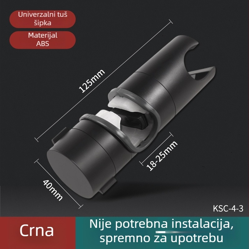 Držač za tuš bez bušenja s prilagodljivim dizajnom i kliznim umetkom – ABS, model Punch-free shower bracket sliding sleeve hanger; ugradnja kopčom, 0–100°C, 1.6 MPa
