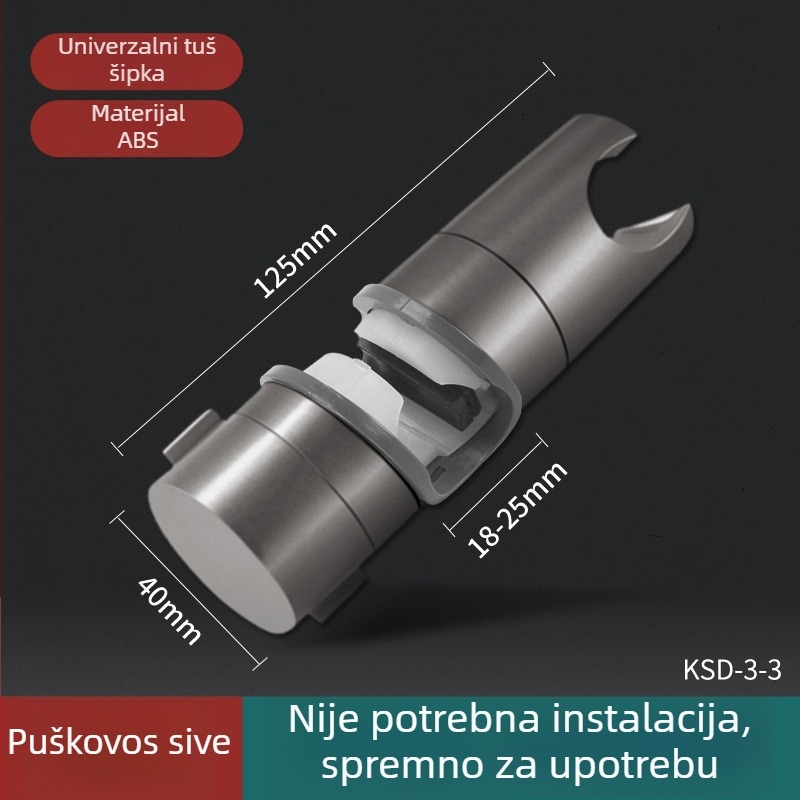 Držač za tuš bez bušenja s prilagodljivim dizajnom i kliznim umetkom – ABS, model Punch-free shower bracket sliding sleeve hanger; ugradnja kopčom, 0–100°C, 1.6 MPa