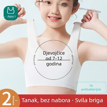 Djevojački grudnjak-vest od najlona, s punim cupom, tankim oblikovanim cupom, za djevojčice 9–13 godina, fiksne dvostruke naramenice, podstava od viskoze