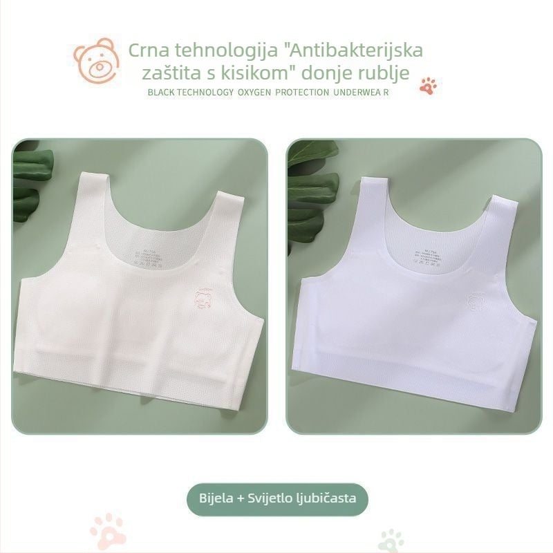 Djevojački grudnjak-vest od najlona, s punim cupom, tankim oblikovanim cupom, za djevojčice 9–13 godina, fiksne dvostruke naramenice, podstava od viskoze