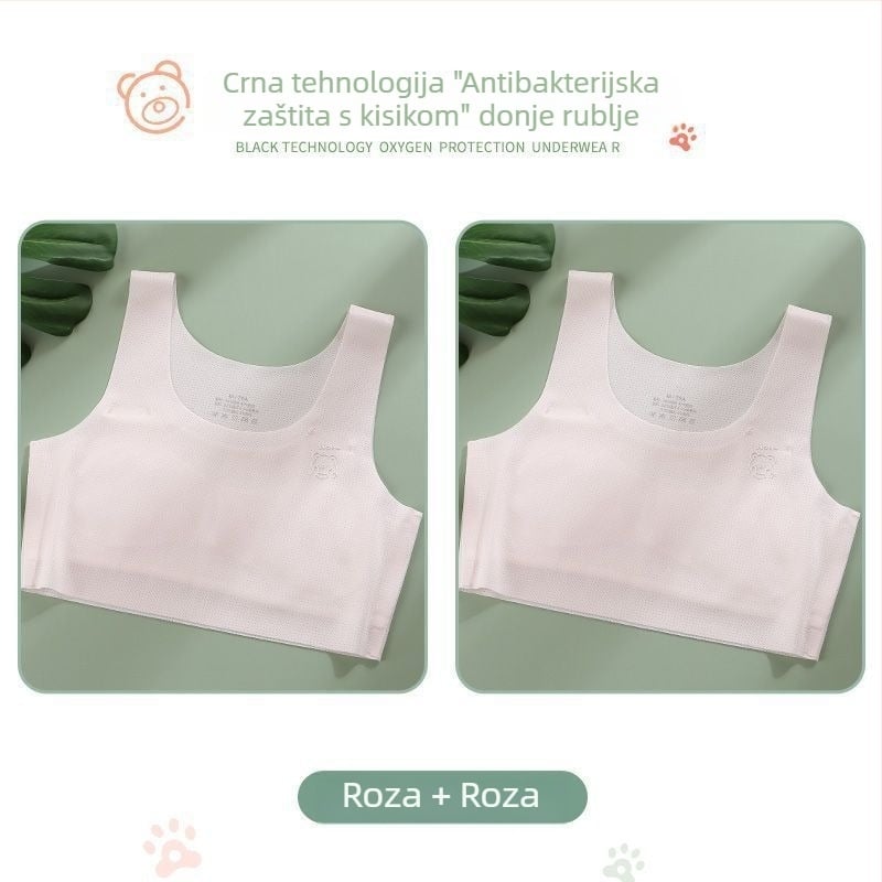 Djevojački grudnjak-vest od najlona, s punim cupom, tankim oblikovanim cupom, za djevojčice 9–13 godina, fiksne dvostruke naramenice, podstava od viskoze