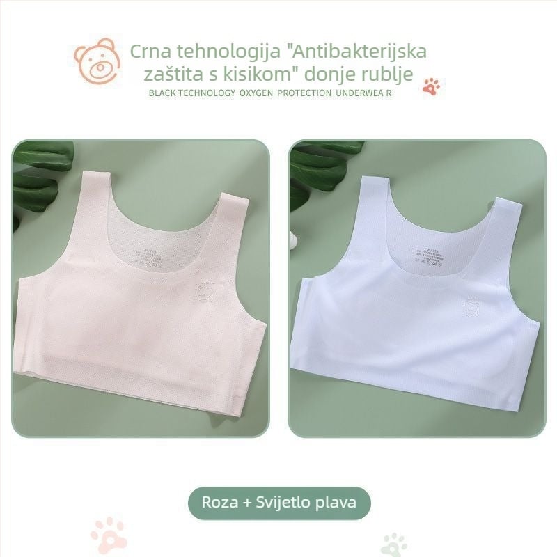 Djevojački grudnjak-vest od najlona, s punim cupom, tankim oblikovanim cupom, za djevojčice 9–13 godina, fiksne dvostruke naramenice, podstava od viskoze