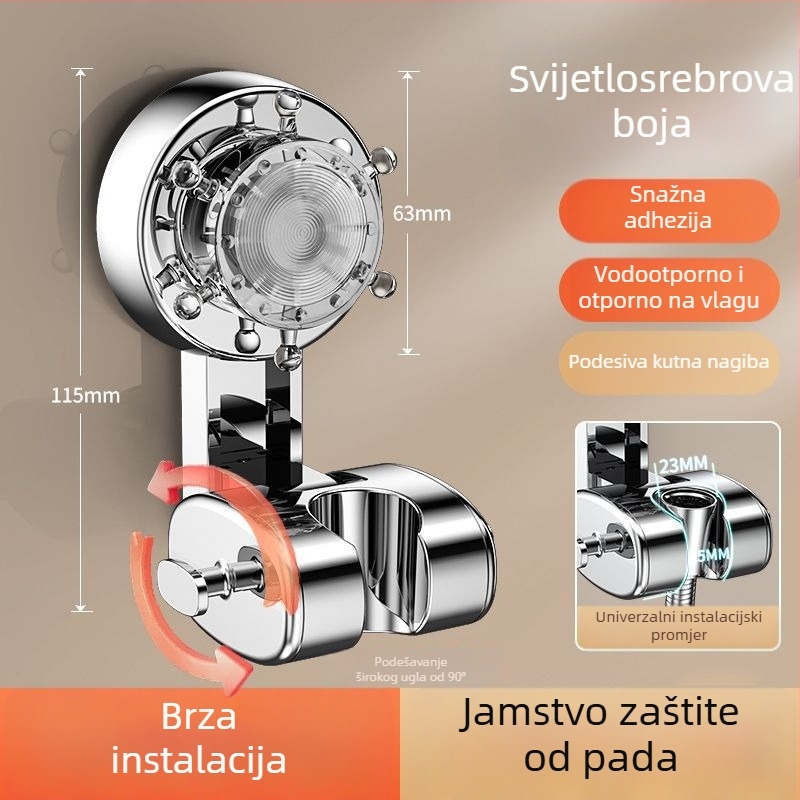 Držač za tuš sa usisnom čašom, bez bušenja, podesiv XP01 — ABS, elektroplakiranje, temperaturni raspon -20°C do 100°C, tlak 0,56 MPa