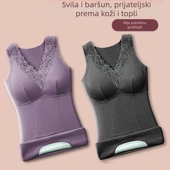Termalna vest s vlastitim zagrijavanjem, mekani unutarnji dio, V-dekolte s čipkom, flis podstava, dvostruki sloj