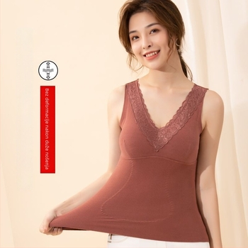 Termalna vest s vlastitim zagrijavanjem, mekani unutarnji dio, V-dekolte s čipkom, flis podstava, dvostruki sloj