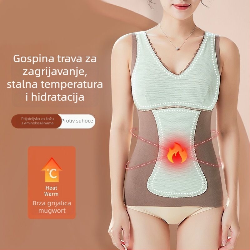 Termalna vest s vlastitim zagrijavanjem, mekani unutarnji dio, V-dekolte s čipkom, flis podstava, dvostruki sloj