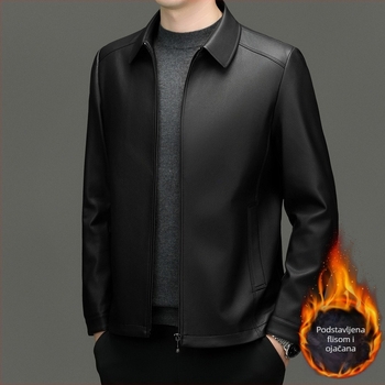 Muška PU kožna jakna s reverom, zatvarač, standardna dužina, jesen 2024, svakodnevno/poslovno