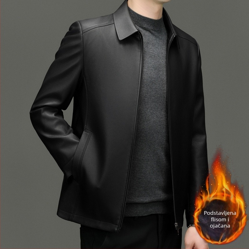 Muška PU kožna jakna s reverom, zatvarač, standardna dužina, jesen 2024, svakodnevno/poslovno