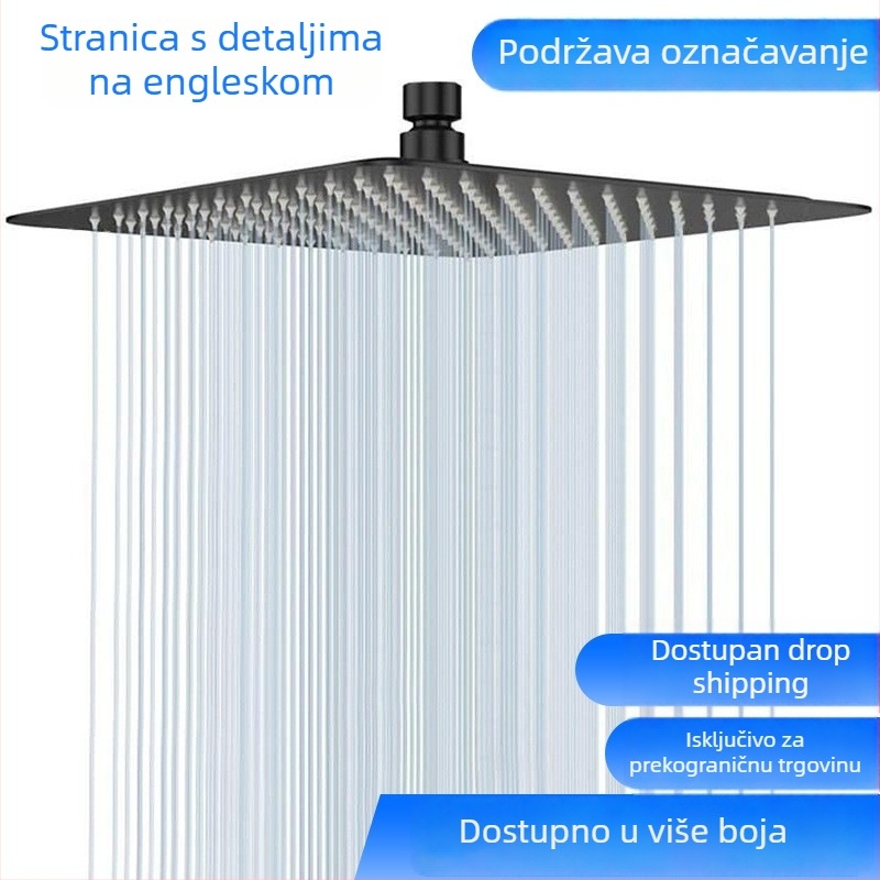 Kada za tuširanje, nehrđajući čelik, gornje raspršivanje, masaža, mjehurići, kiša, spiralna ugradnja, pečeno premazivanje