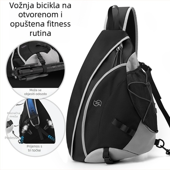 Muška crossbody torba za prsa, ulični stil, najlon, otporna na habanje, jednobojna, podstava od poliestera
