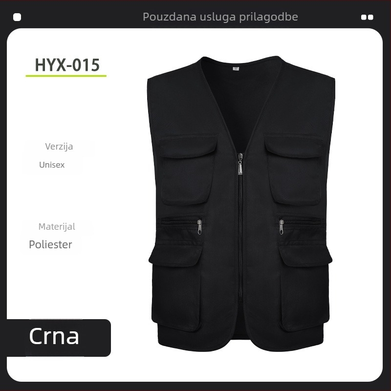 Fotografska vesta - prilagođena radna odjeća, zip zatvarač, 100% poliester, ležerna kroj, jednobojna, tisk logotipa