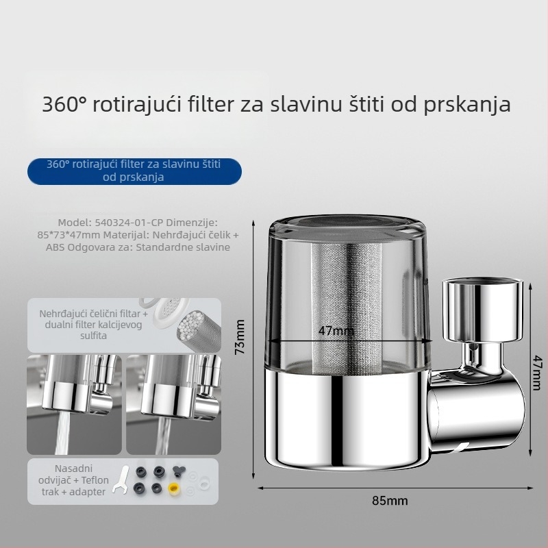 Perlator za slavinu s višefunkcijskim filtrom i produživačem, bakar+ABS, elektroplatinirana površina, navojni spoj, 0-95 tlak, 0-95°C temperatura