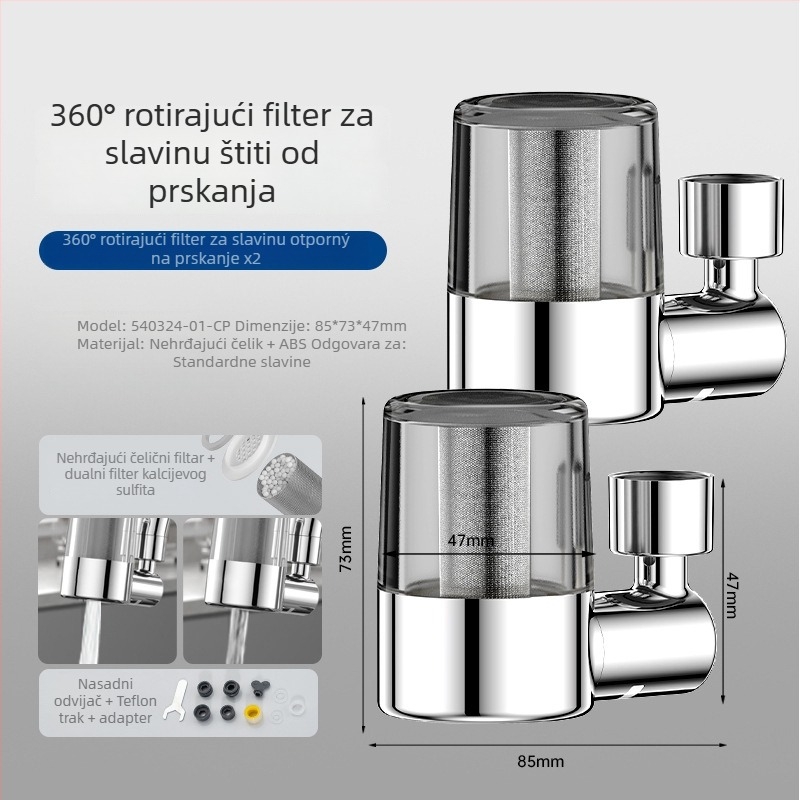 Perlator za slavinu s višefunkcijskim filtrom i produživačem, bakar+ABS, elektroplatinirana površina, navojni spoj, 0-95 tlak, 0-95°C temperatura
