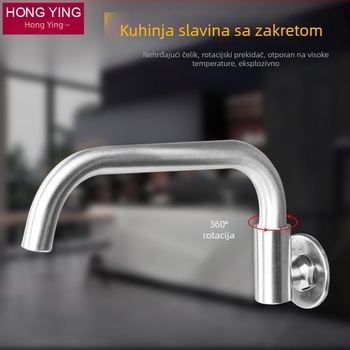 Kuhinjski faucet s rotirajućom ručkom, nehrđajući čelik, keramički uložak, navojno ugradnja, promjer ulaza/izlaza 2 cm, radni raspon -20°C do 100°C