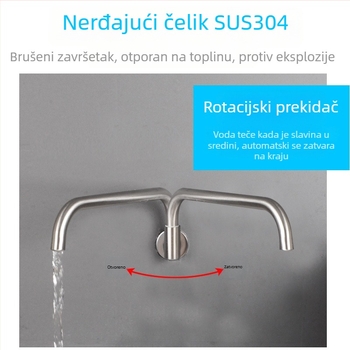 Kuhinjski faucet s rotirajućom ručkom, nehrđajući čelik, keramički uložak, navojno ugradnja, promjer ulaza/izlaza 2 cm, radni raspon -20°C do 100°C