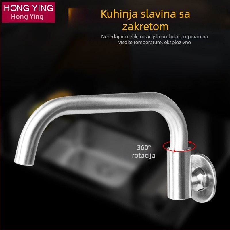 Kuhinjski faucet s rotirajućom ručkom, nehrđajući čelik, keramički uložak, navojno ugradnja, promjer ulaza/izlaza 2 cm, radni raspon -20°C do 100°C