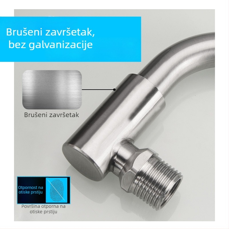 Kuhinjski faucet s rotirajućom ručkom, nehrđajući čelik, keramički uložak, navojno ugradnja, promjer ulaza/izlaza 2 cm, radni raspon -20°C do 100°C