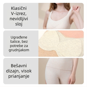 Ženska Derong termo vest s integriranim košaricama, dvostruki sloj, V izrez, pulover