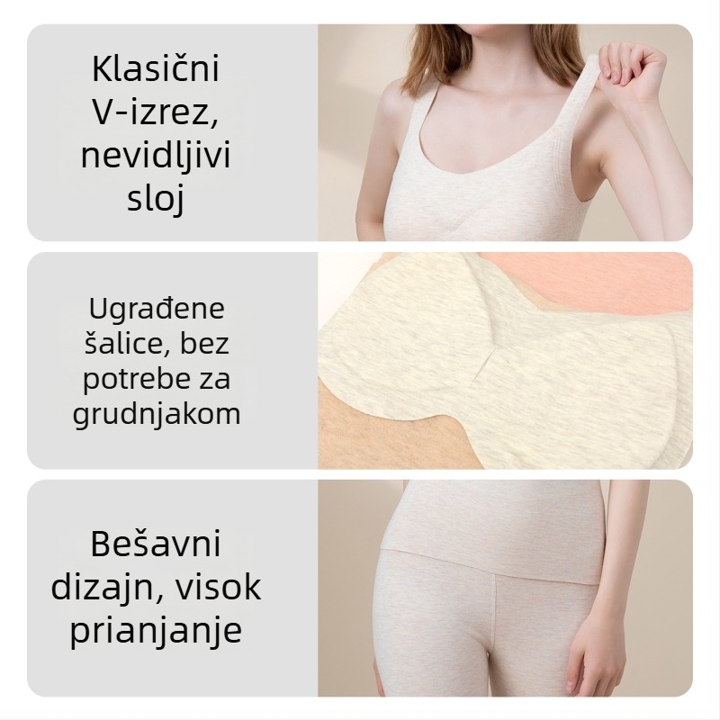 Ženska Derong termo vest s integriranim košaricama, dvostruki sloj, V izrez, pulover