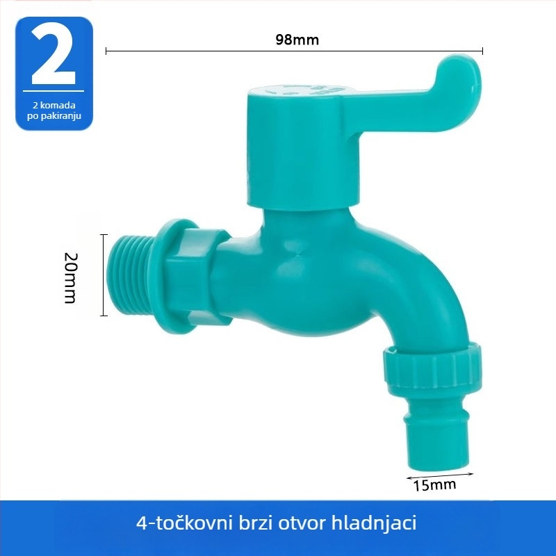 Plastični faucet, jednodijelna konstrukcija, otvaranje ključem, pogodan za tuš, moderan stil.