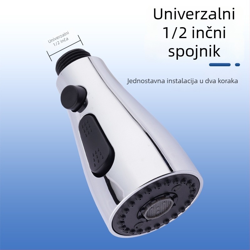 Kuhinjska slavina s povlačnim vrhom, univerzalni teleskopski, protiv prskanja, za sudoper (Model 152; Materijal: ABS; Površinska obrada: Elektroplatiniranje; Način montaže: gumb tip; Stil: moderni minimalistički)