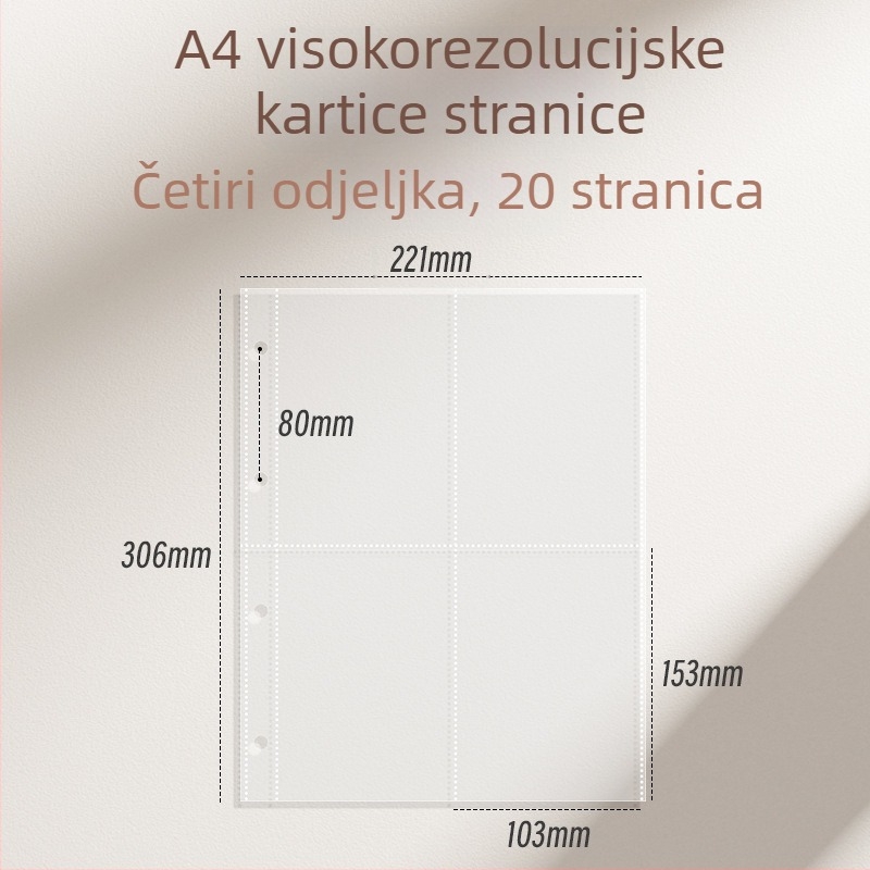 Debeli kartični album s unutarnjim stranicama s devet kvadrata za poštanske kartice i pohranu ulaznica