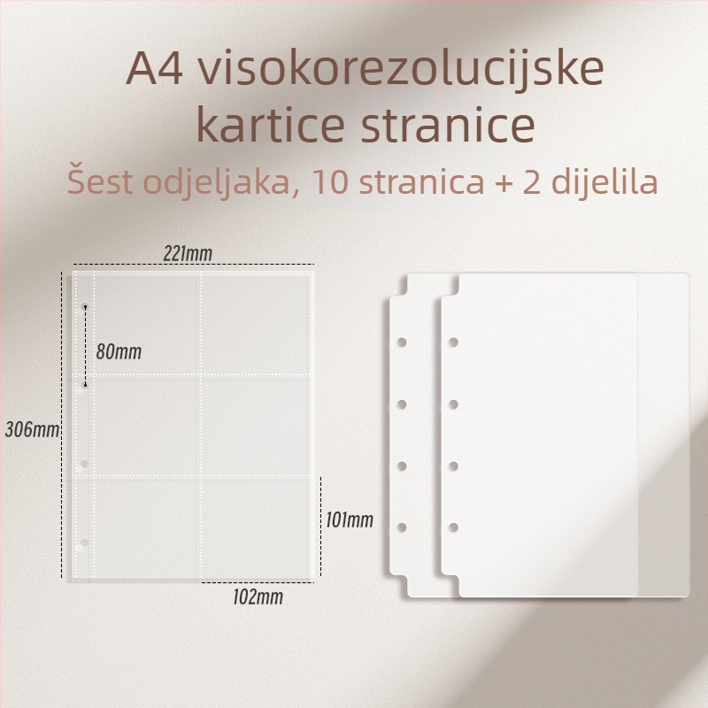 Debeli kartični album s unutarnjim stranicama s devet kvadrata za poštanske kartice i pohranu ulaznica