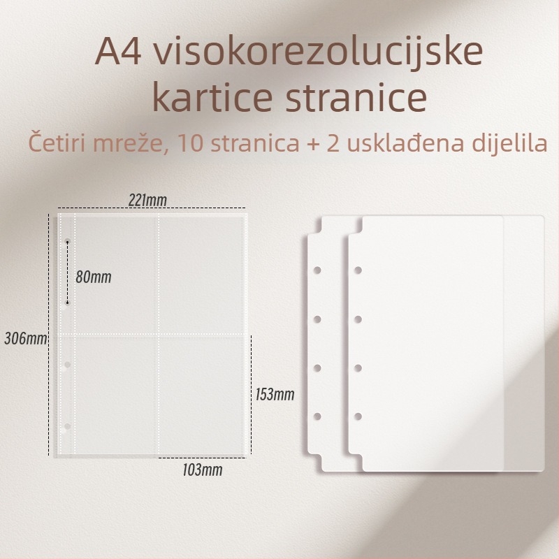 Debeli kartični album s unutarnjim stranicama s devet kvadrata za poštanske kartice i pohranu ulaznica