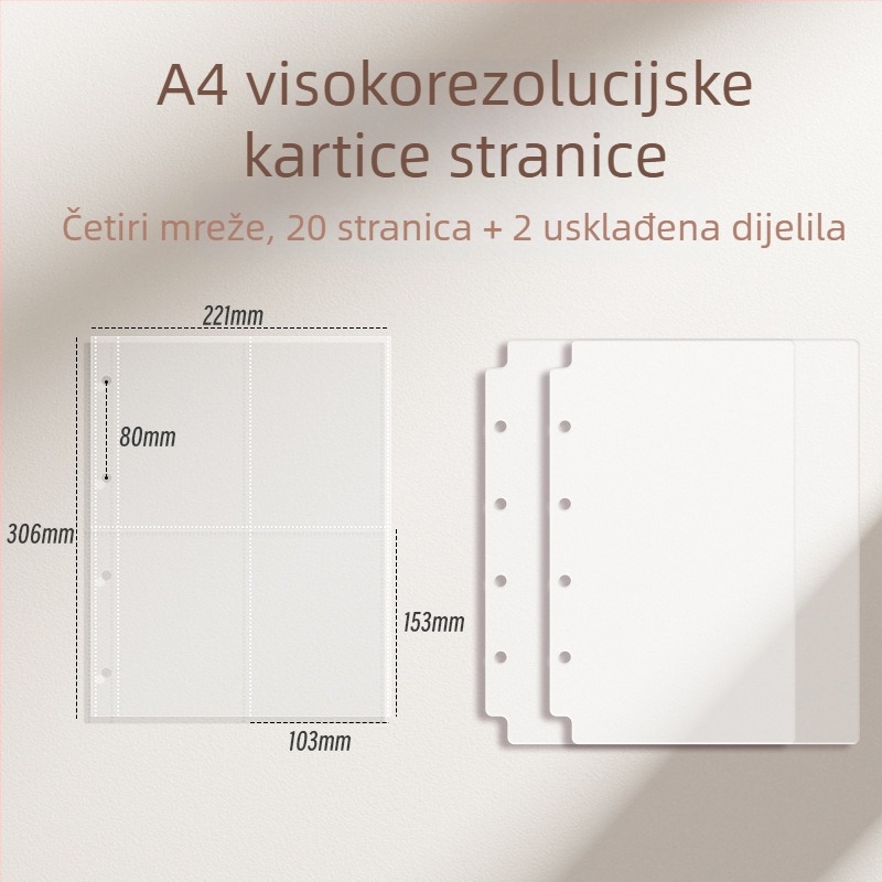 Debeli kartični album s unutarnjim stranicama s devet kvadrata za poštanske kartice i pohranu ulaznica