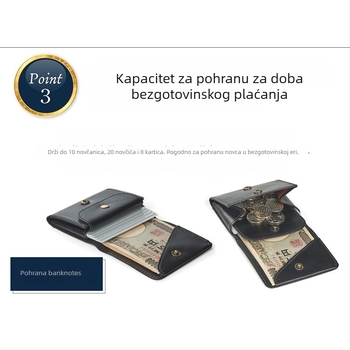 Muški novčanik od prave kože s pretincem za novčiće i velikim pretincem za banknote, ultra lagan dizajn, gradski minimalistički stil, podstava od tele kože