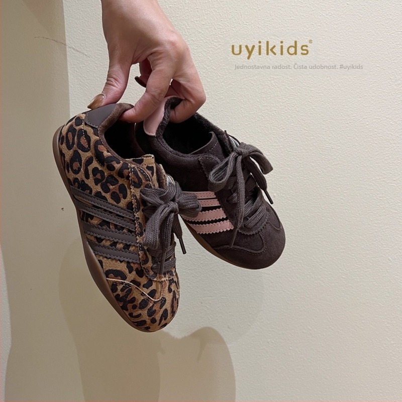 Dječje tenisice s leopard uzorkom, fleece podstava, gornji dio od mikrovlaknastog kože, Velcro zatvarač, gumeni potplat
