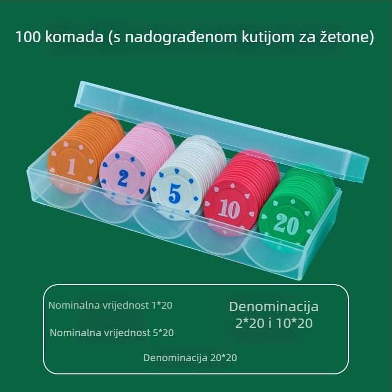 Chip za Mahjong i prostorije za igre - Texas Hold'em poker čipovi, PS plastika, brend Bairuo, kod 222, podrijetlo Ningbo, Zhejiang