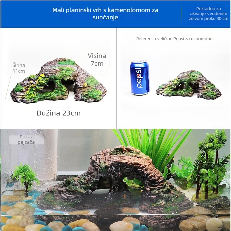 Platforma za sunčanje želvi s plutajućim otokom – smola, ukrasni kamen za akvarij, suhi krajolik, poboljšava prostornu percepciju