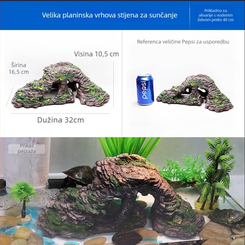 Platforma za sunčanje želvi s plutajućim otokom – smola, ukrasni kamen za akvarij, suhi krajolik, poboljšava prostornu percepciju