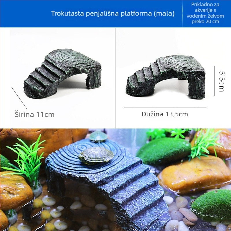 Platforma za sunčanje želvi s plutajućim otokom – smola, ukrasni kamen za akvarij, suhi krajolik, poboljšava prostornu percepciju