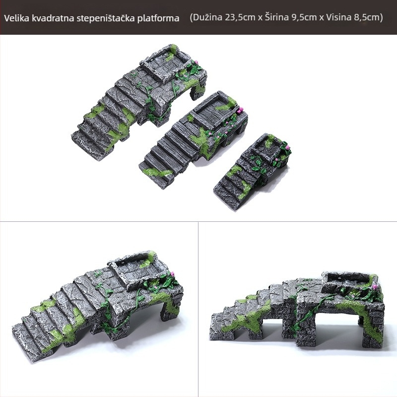 Platforma za sunčanje želvi s plutajućim otokom – smola, ukrasni kamen za akvarij, suhi krajolik, poboljšava prostornu percepciju