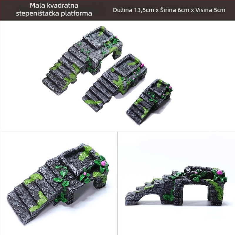 Platforma za sunčanje želvi s plutajućim otokom – smola, ukrasni kamen za akvarij, suhi krajolik, poboljšava prostornu percepciju