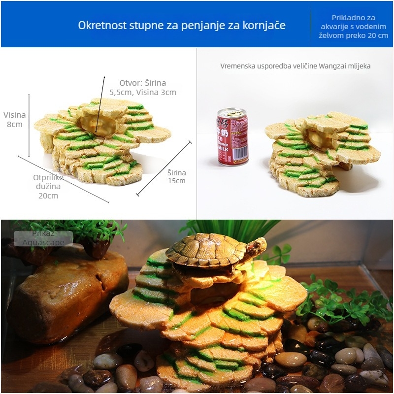 Platforma za sunčanje želvi s plutajućim otokom – smola, ukrasni kamen za akvarij, suhi krajolik, poboljšava prostornu percepciju